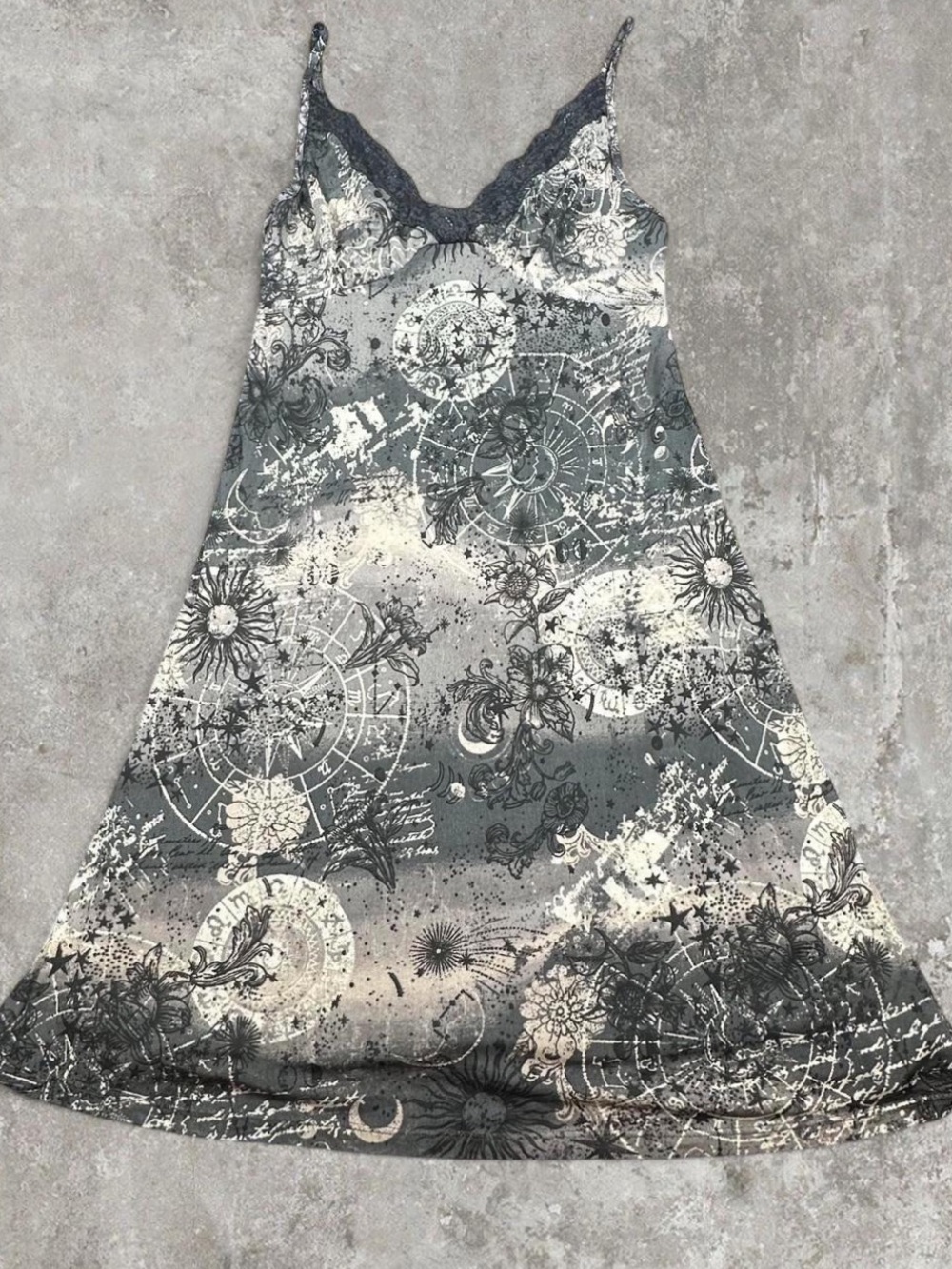 Vintage Y2K WallFlower Celestial Lace Trim Slip Dress Astrology Whimsigoth Fairy